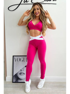 Conjunto Legging Elastico Rosa e Branco