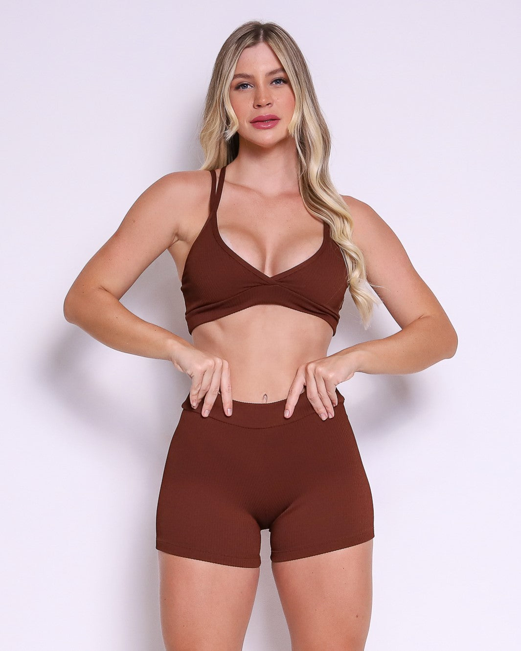 Conjunto Fitness Crystal Decotado Coffee