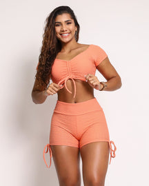 Conjunto Short Básico Cross Textura Soft + Top Manguinha