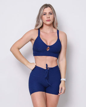 Conjunto Short Empina Bumbum Curtinho Textura Tulipa + Top Karol