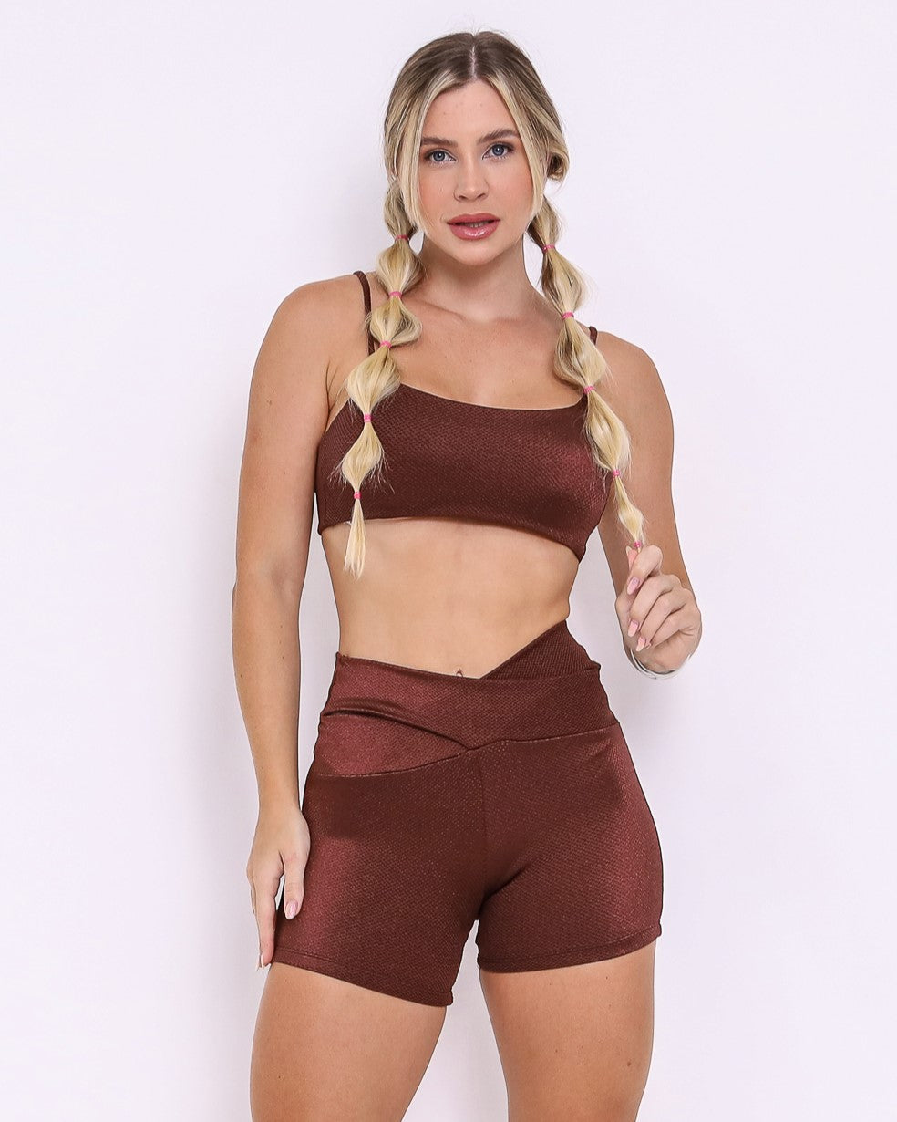 Conjunto Short Básico Cós Cruzado Textura Stil + Top Ju